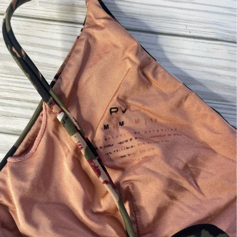 RVCA Floral Olive Green Scoop Bikini Top medium